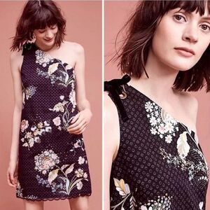 Maeve Anthropologie Ashbury One Shoulder Toga Studded Floral Dress